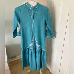 Julia Amory Gin Dress in Turquoise White Embroidery Ruffle Midi Size X Small